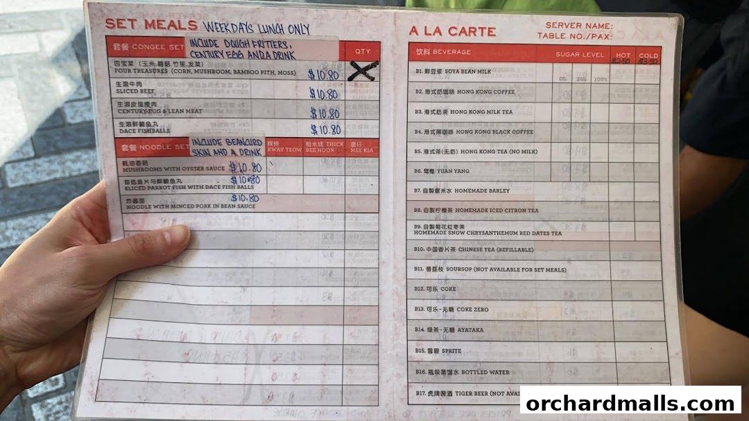 Menu page for Mui Kee Orchard