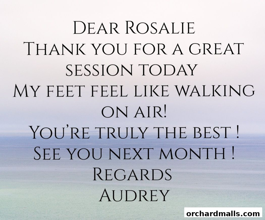 A testimonial message from Audrey to Rosalie about a great session.