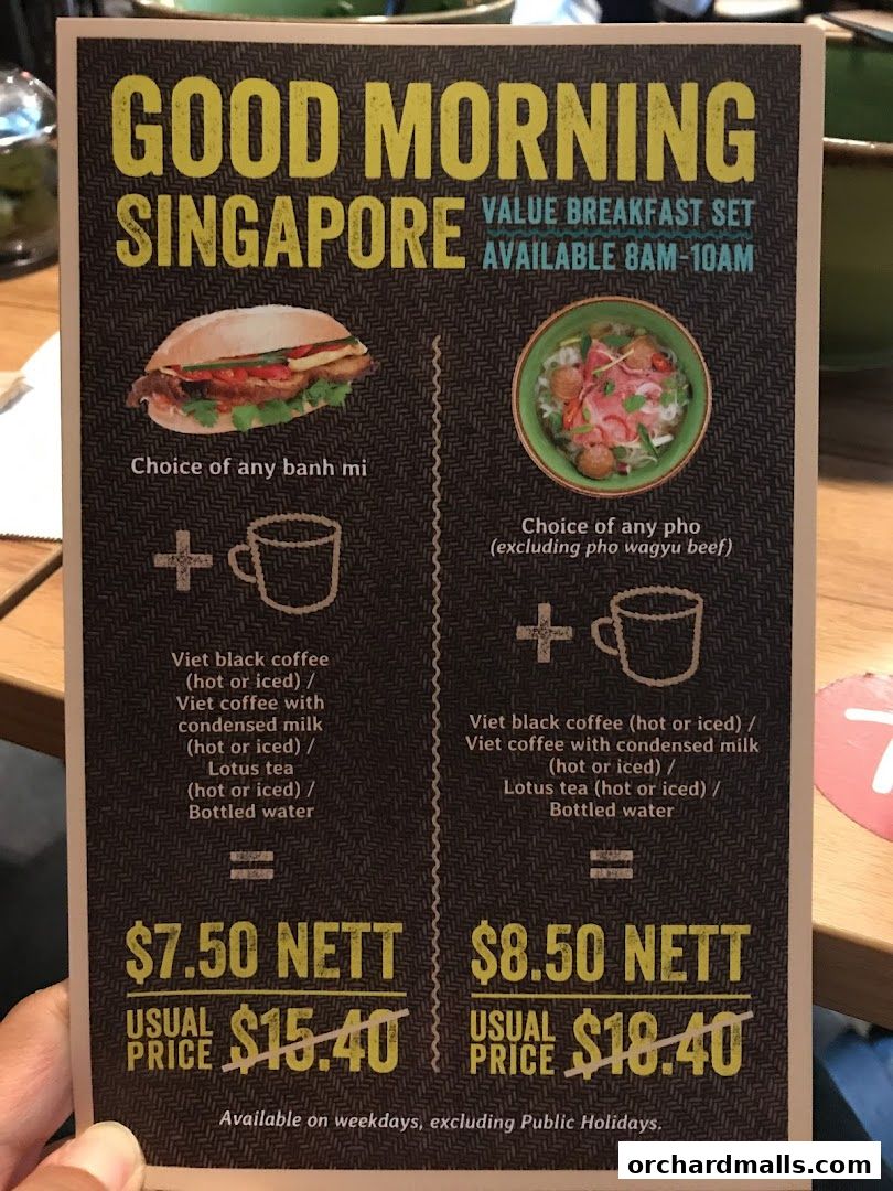 A menu for NamNam Wheelock Place's 'Good Morning Singapore' value breakfast set.