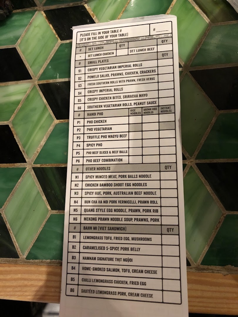 Menu page for NamNam Wheelock Place