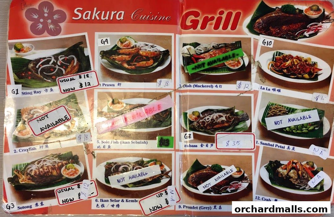 Menu page for Nana Thai restaurant