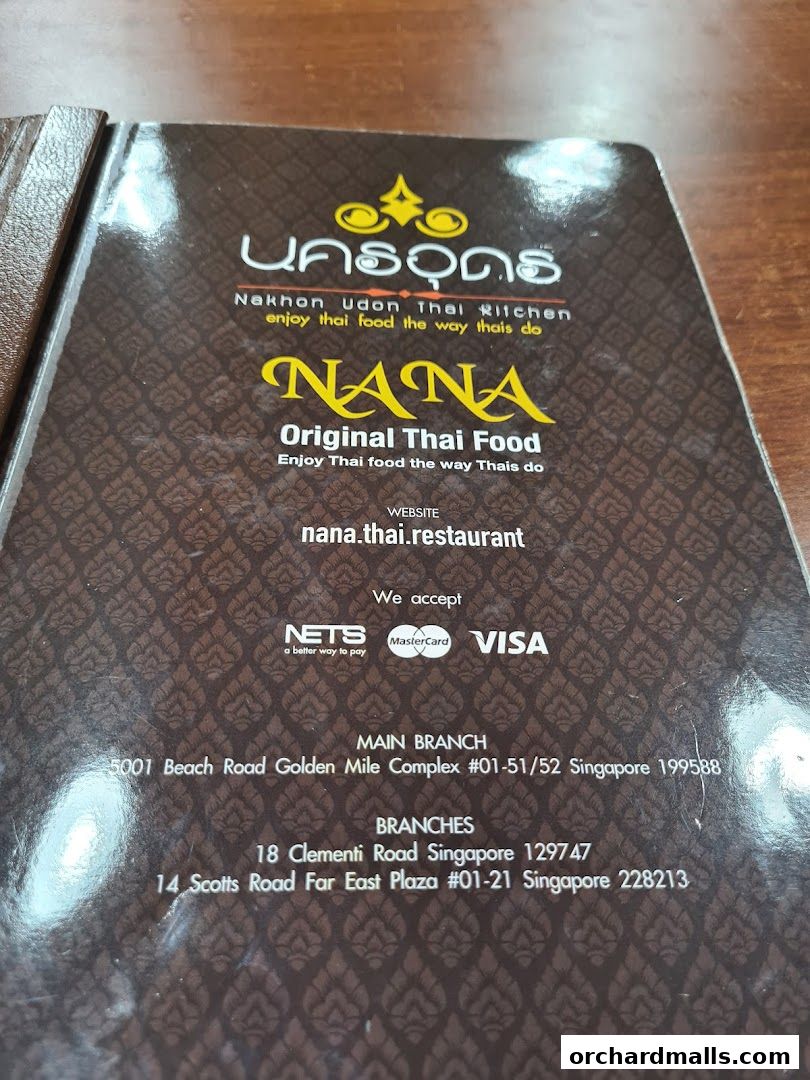 Menu page for Nana Thai restaurant