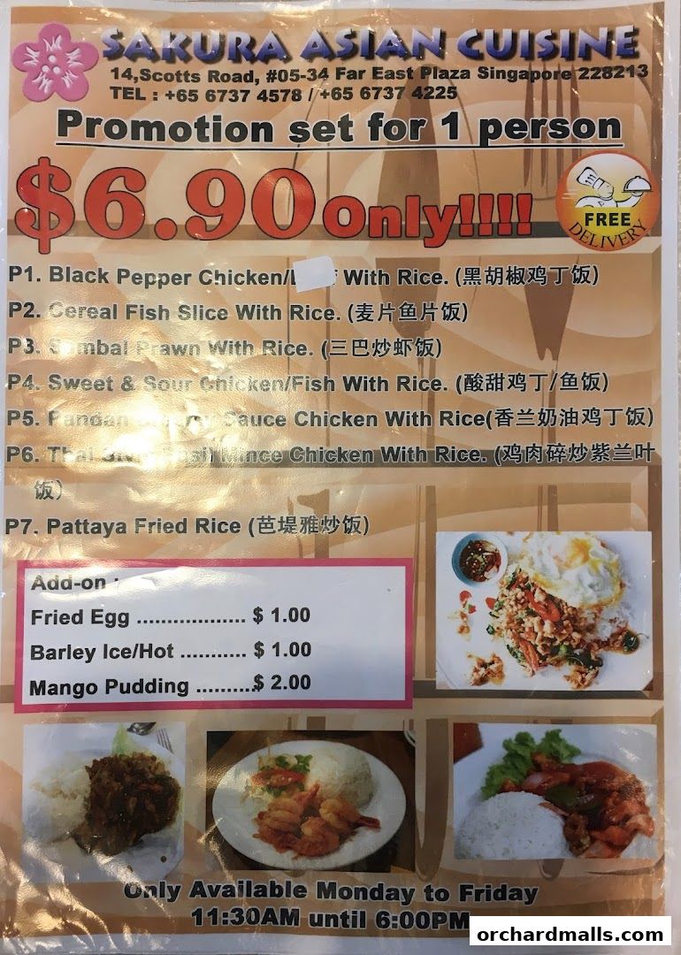 Menu page for Nana Thai restaurant