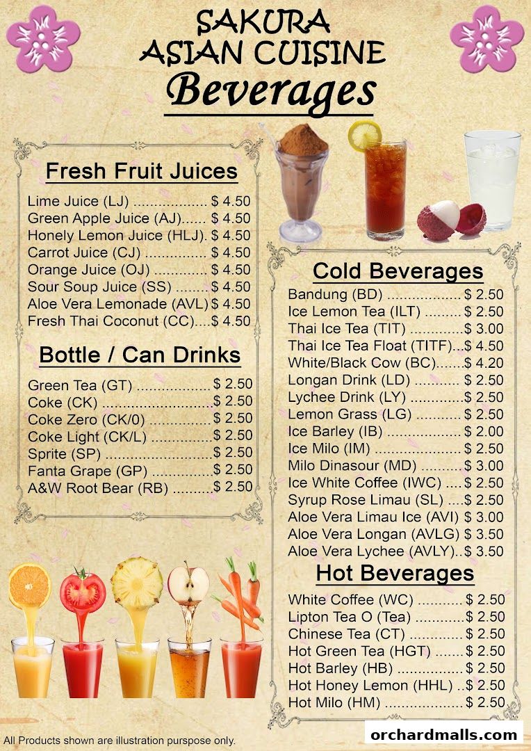 Menu page for Nana Thai restaurant
