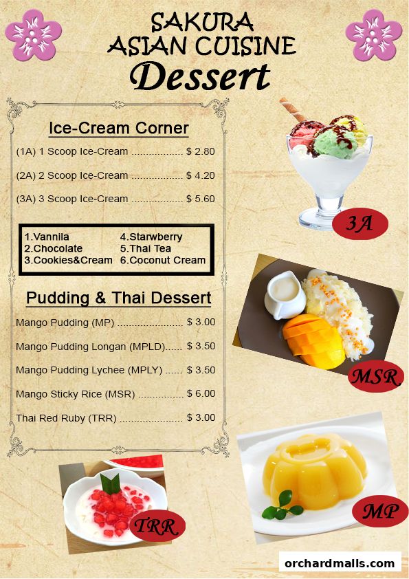 Menu page for Nana Thai restaurant