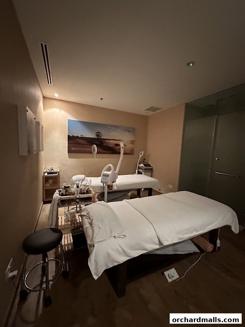 Interior of a spa room with two massage beds and treatment equipment.