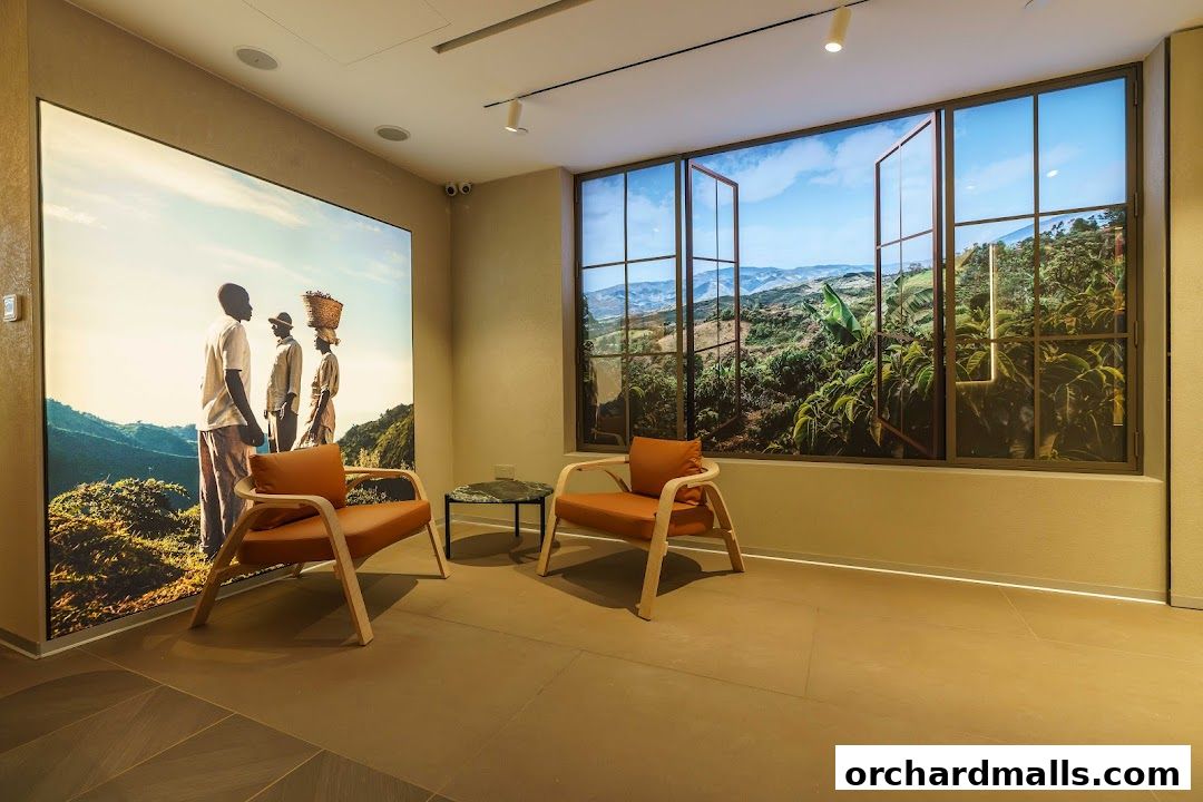 Interior of a Nespresso Boutique with artwork and seating.