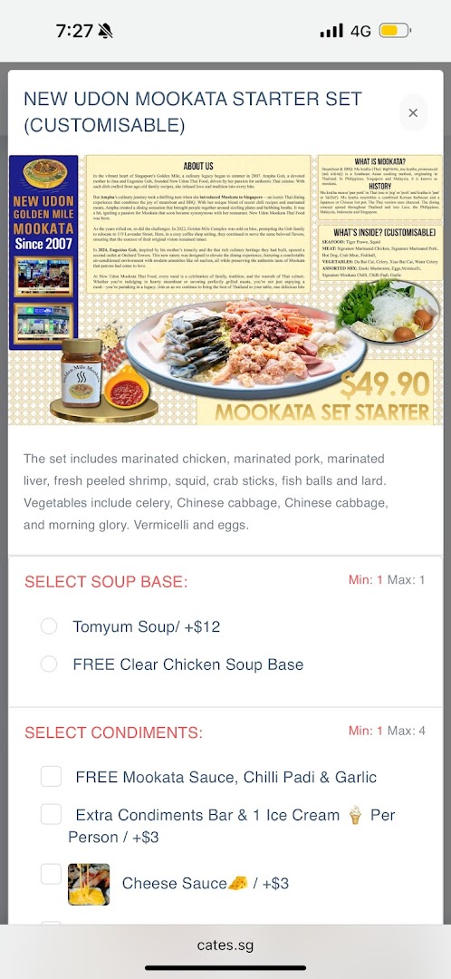 Menu page for New Udon Mookata Thai Food