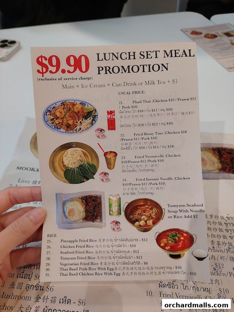 A menu promoting a lunch set meal promotion for $9.90, including main, ice cream, and drink.