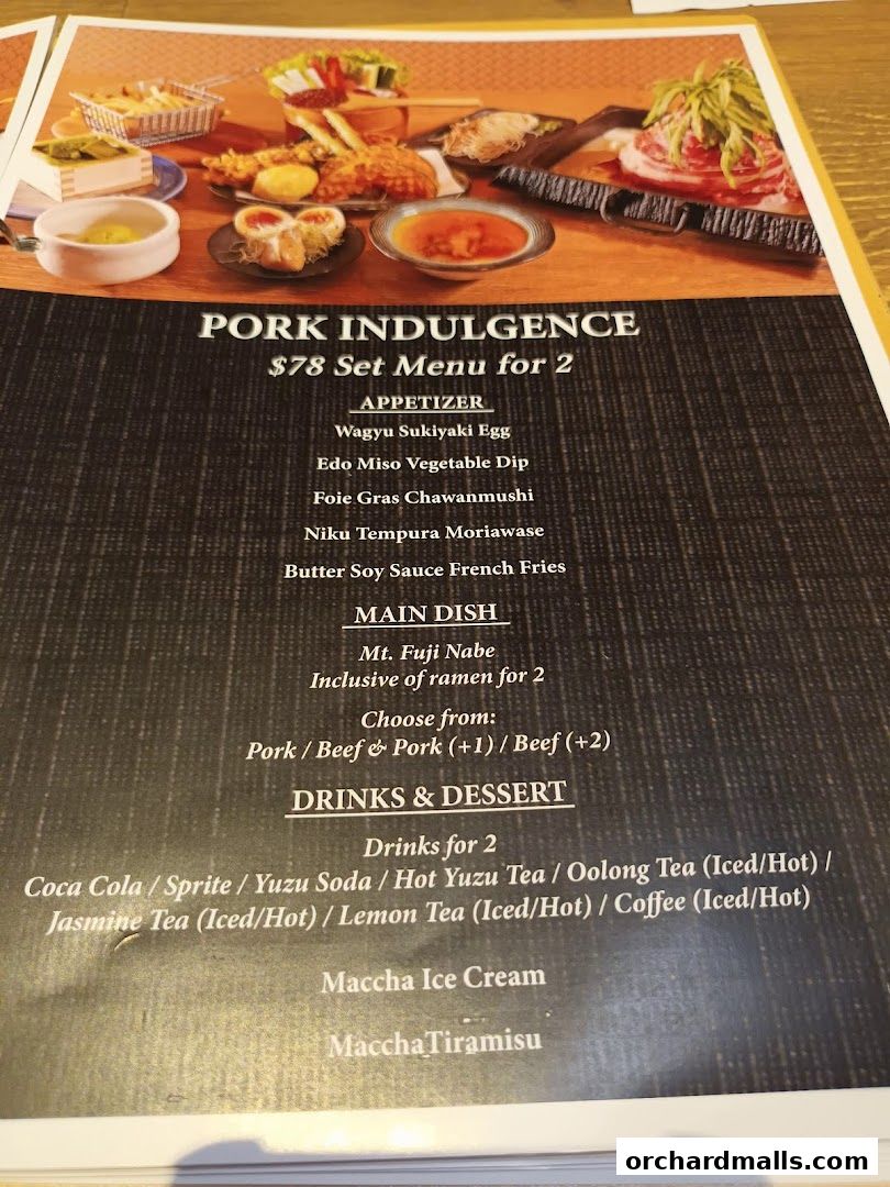 A menu for Niku Kappo featuring a $78 set menu for two with appetizers, main dish, and drinks.