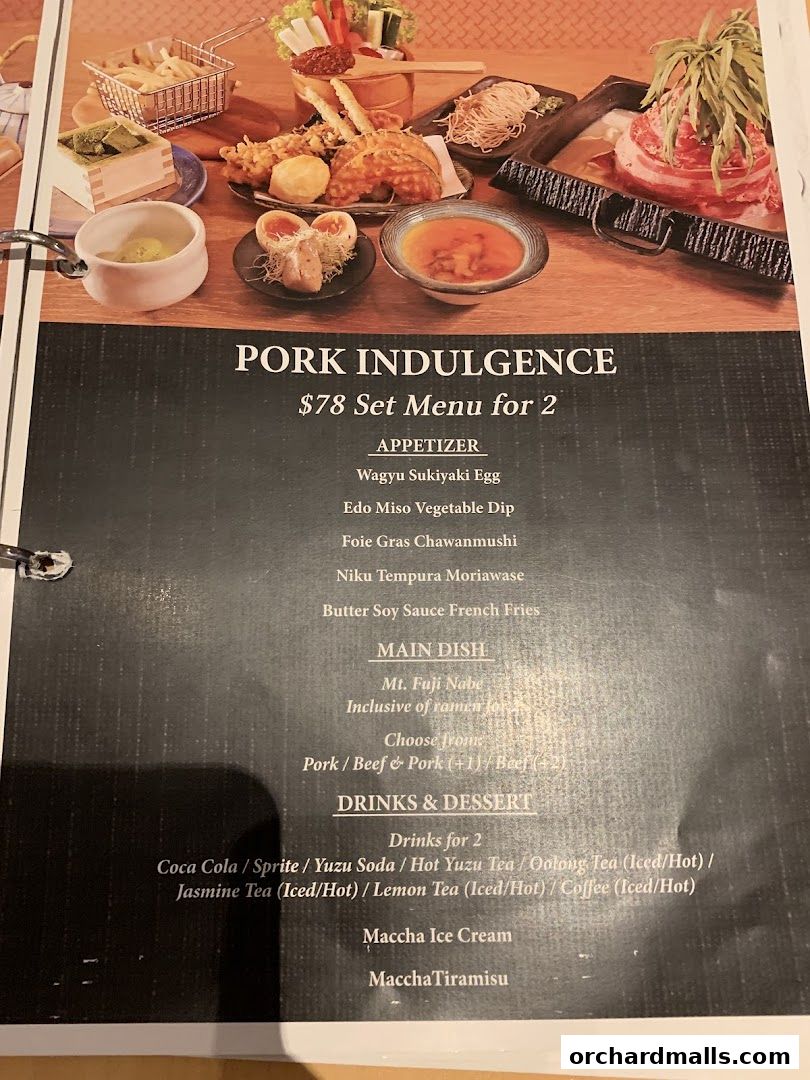 A menu for Niku Kappo featuring a $78 set menu for two with various appetizers, main dishes, and drinks.