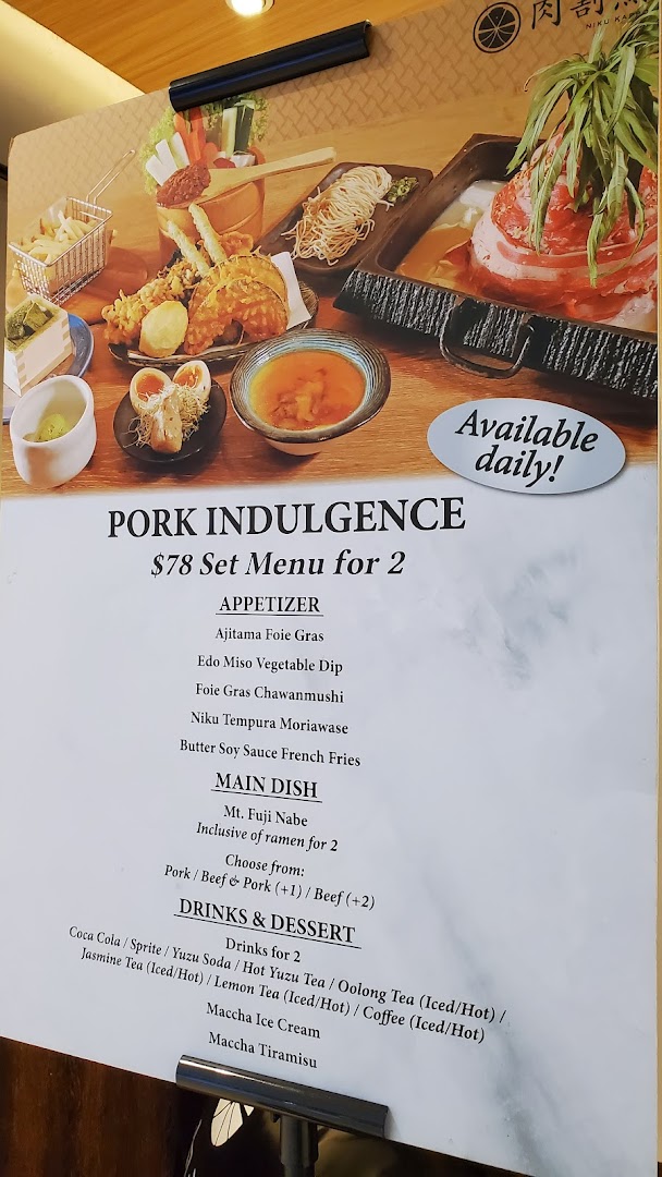 Menu page for Niku Kappo