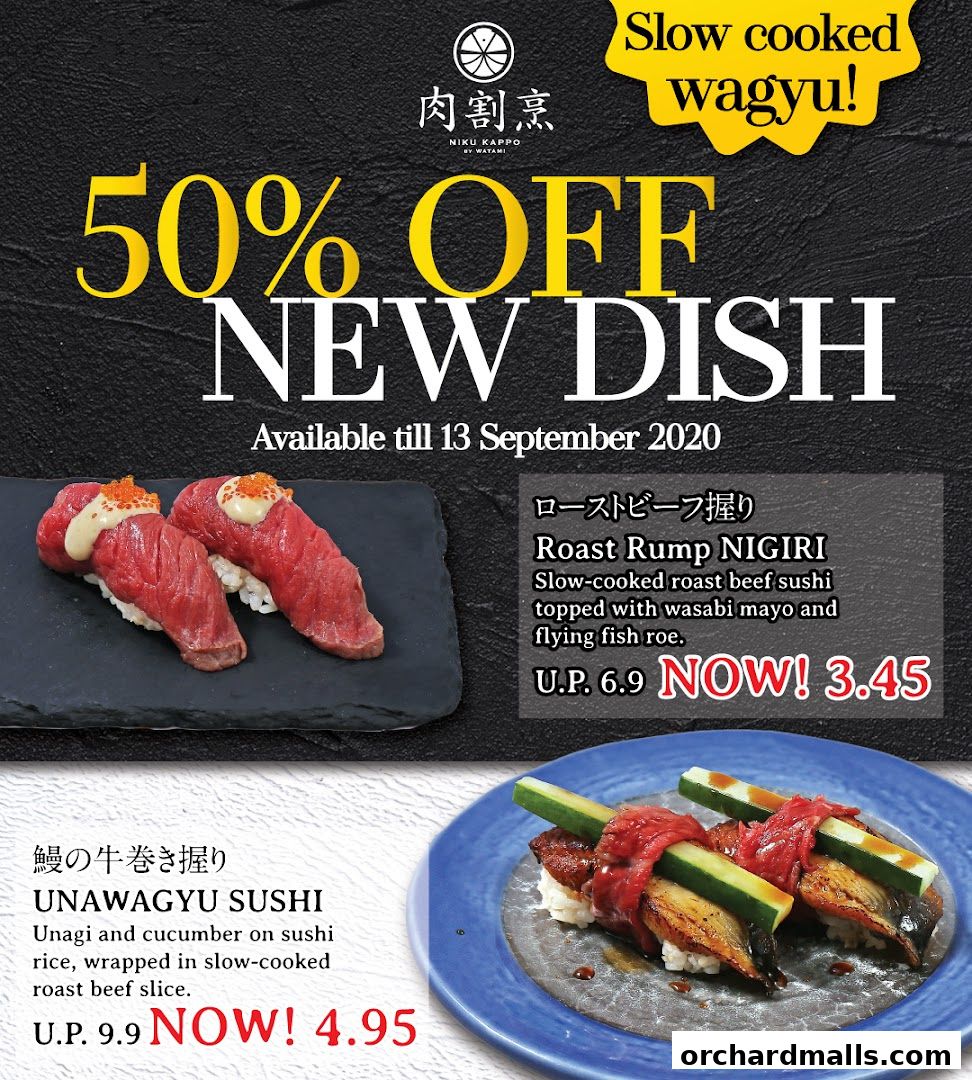 Advertisement for Niku Kappo featuring 50% off new wagyu dishes.