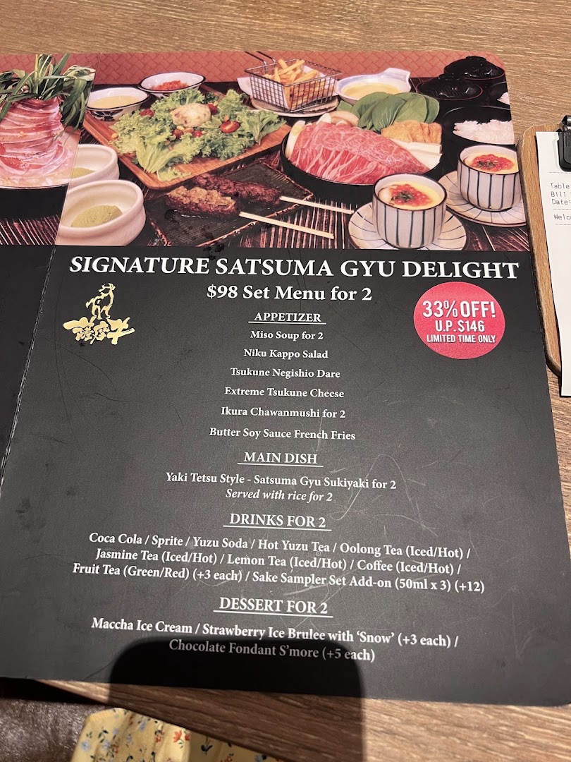 Menu page for Niku Kappo