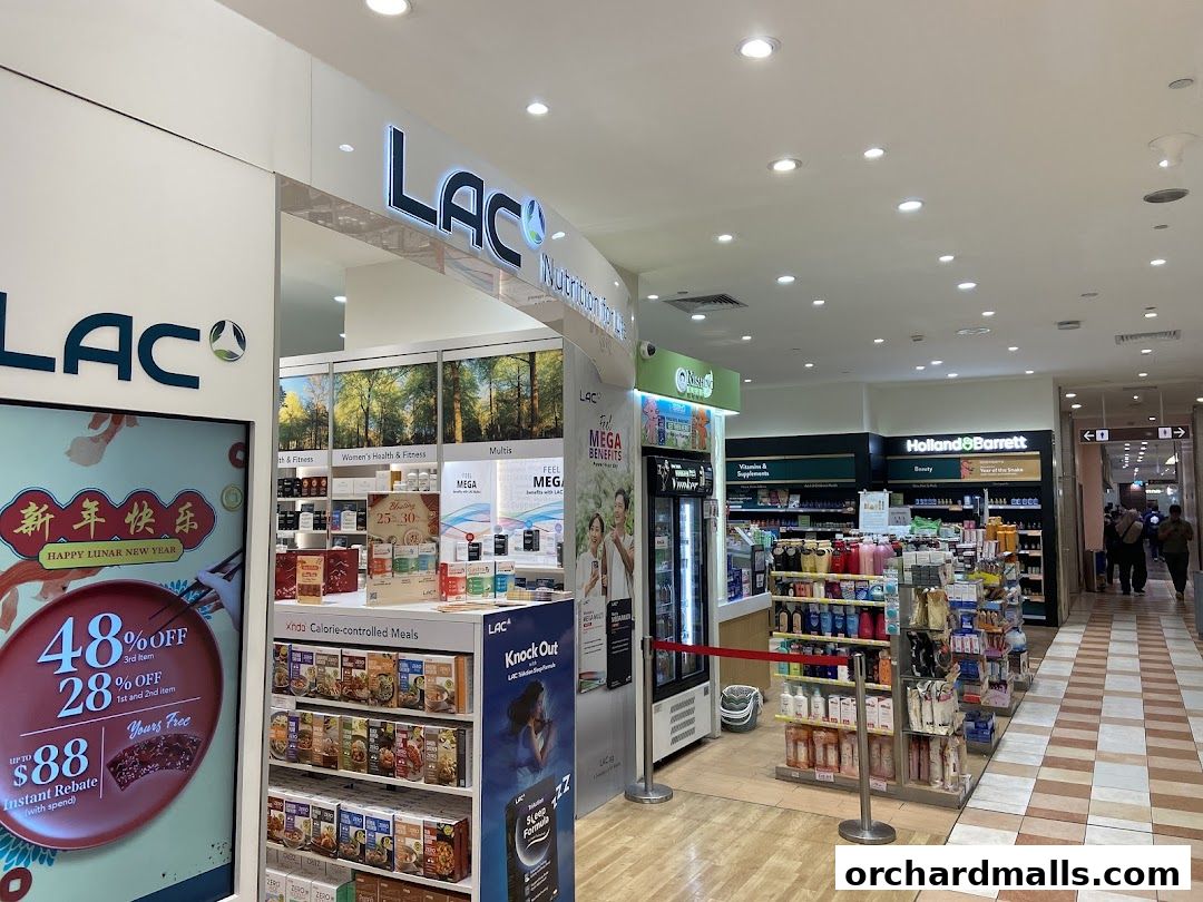 A retail store interior showcasing health and wellness products, with a focus on supplements and beauty items.