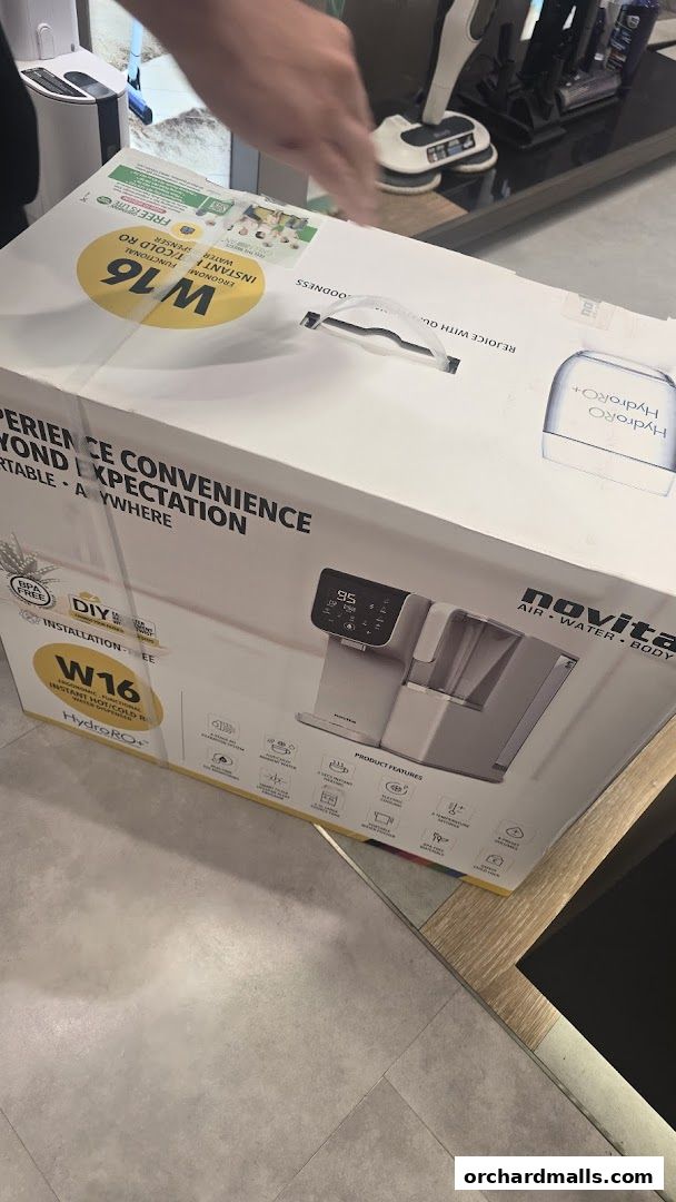 A Novita W16 HydroRO+ instant hot/cold water dispenser box.