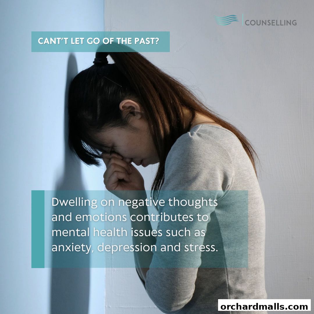 A woman leans against a wall, distressed, with text about mental health.