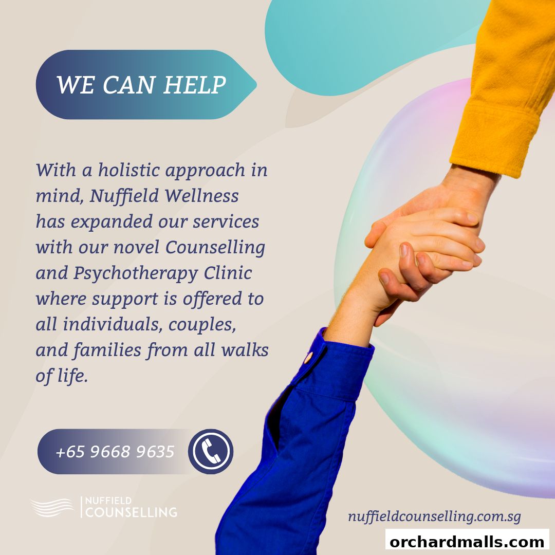 Image shows hands holding, with text about counselling services and contact information.