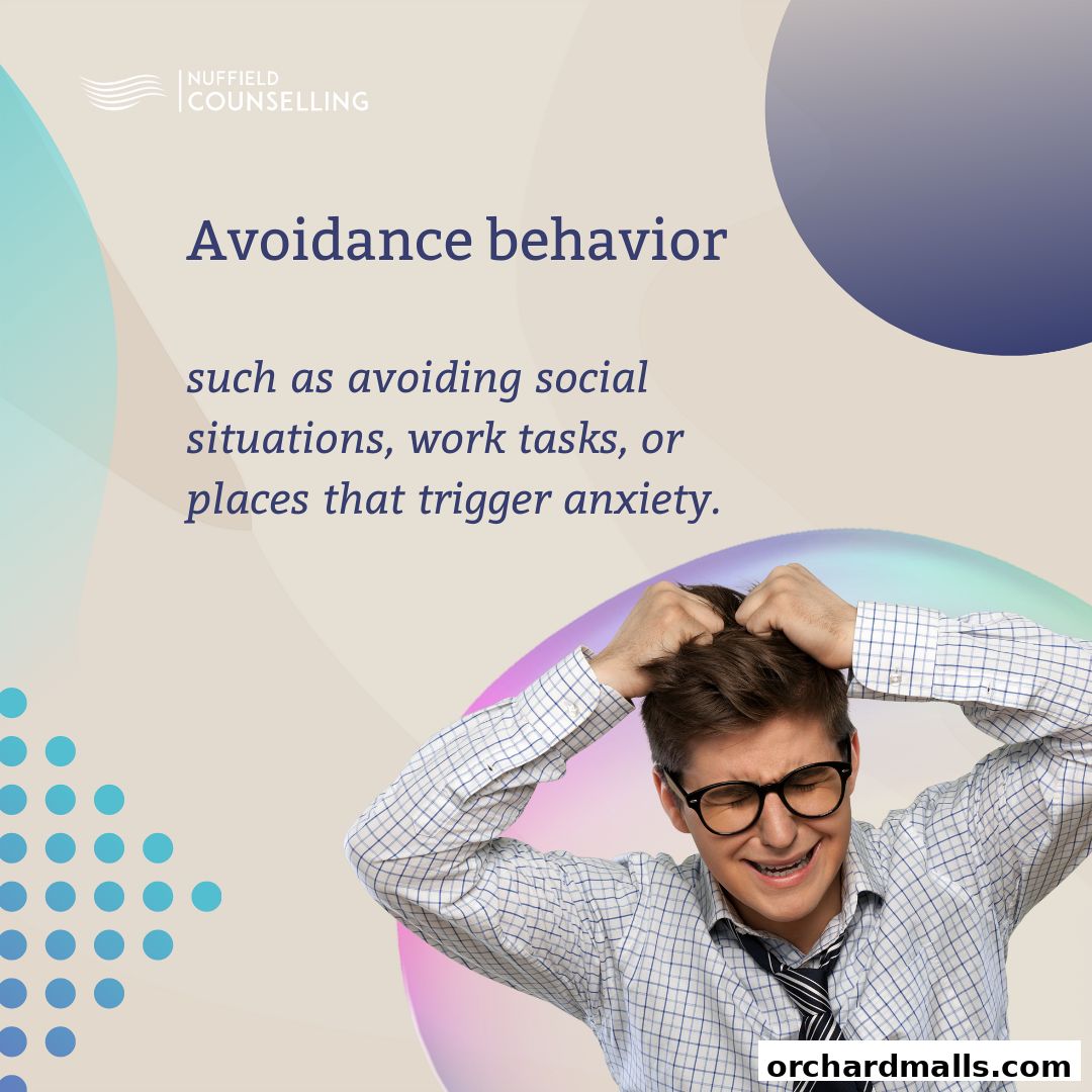 Nuffield Counselling explains avoidance behavior with a distressed man and text.