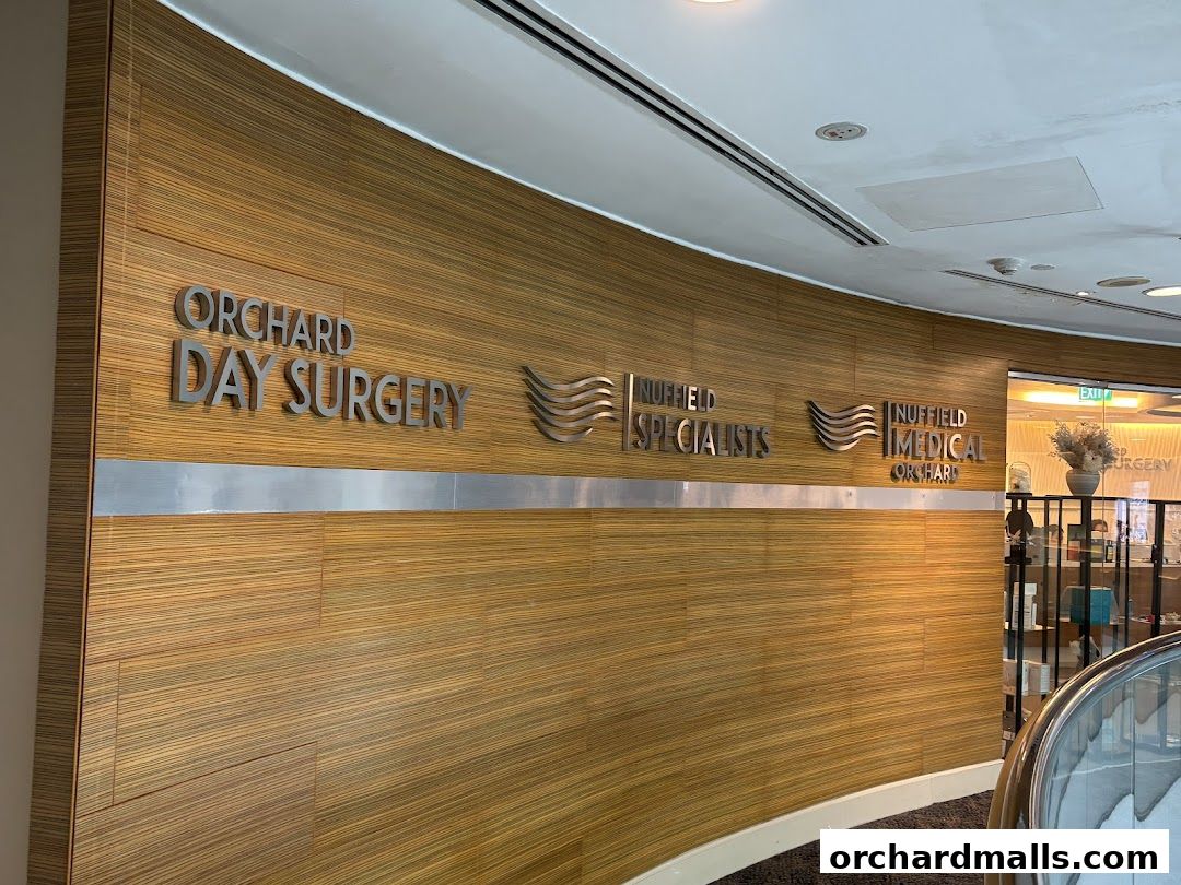 Signage for Orchard Day Surgery, Nuffield Specialists, and Nuffield Medical Orchard.