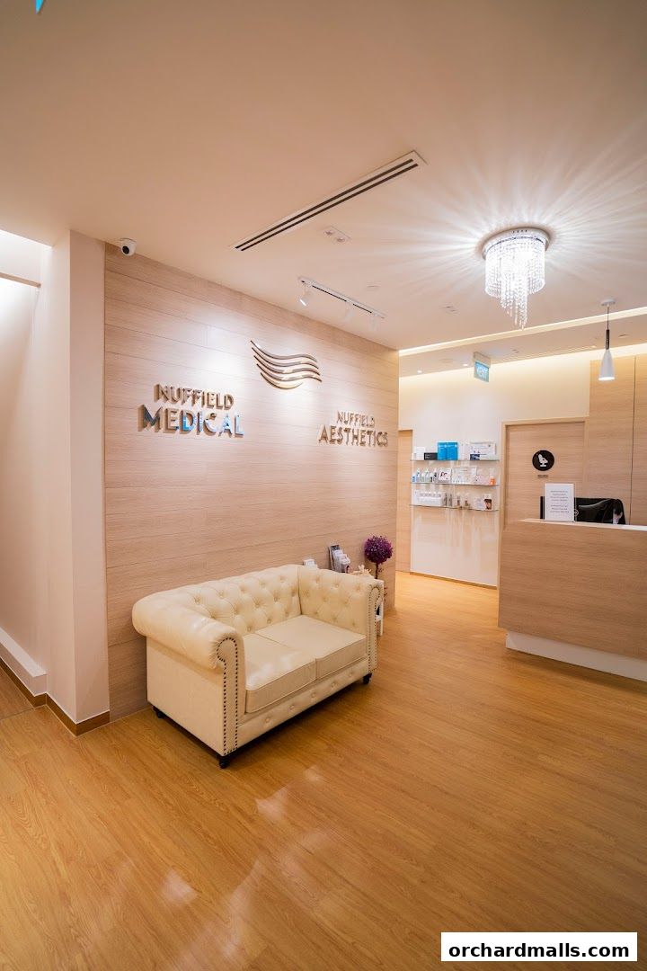 Interior of Nuffield Medical and Nuffield Aesthetics clinic with a waiting area and reception.