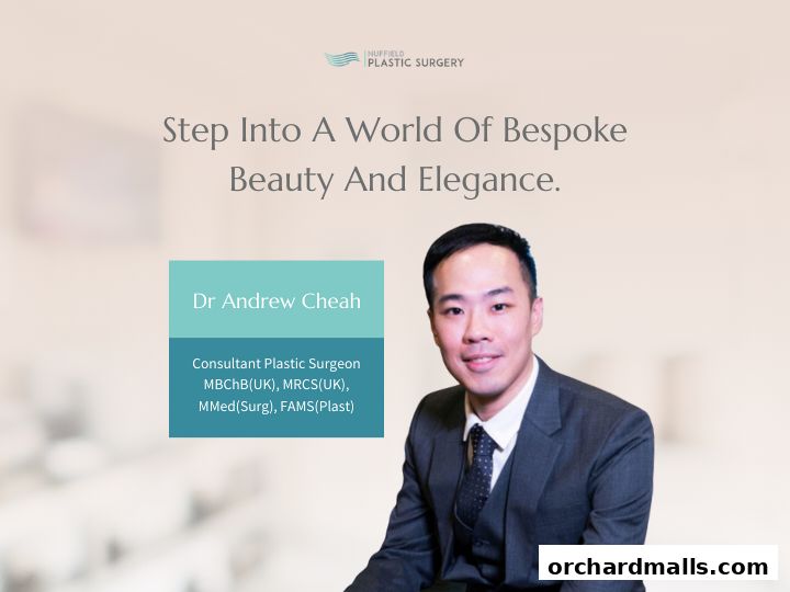 A portrait of Dr. Andrew Cheah, a consultant plastic surgeon, with clinic branding.