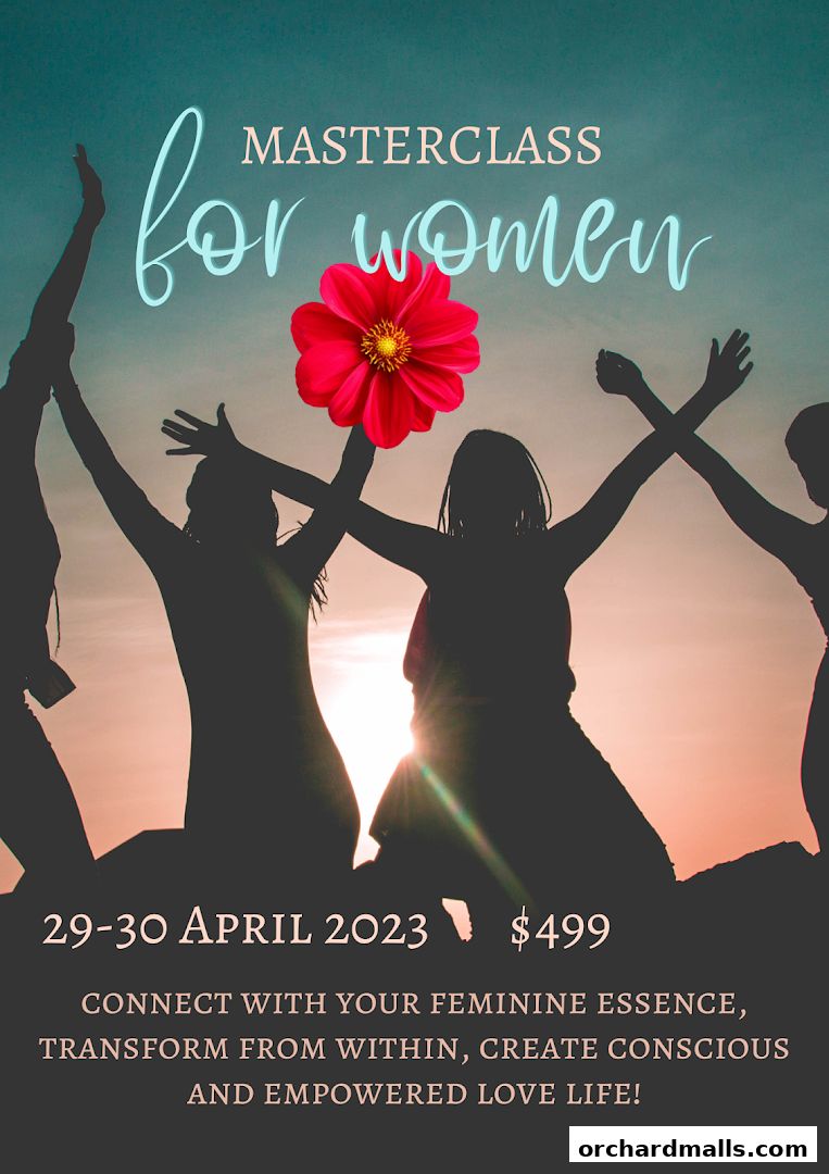 Masterclass for women with silhouettes of women celebrating at sunset.