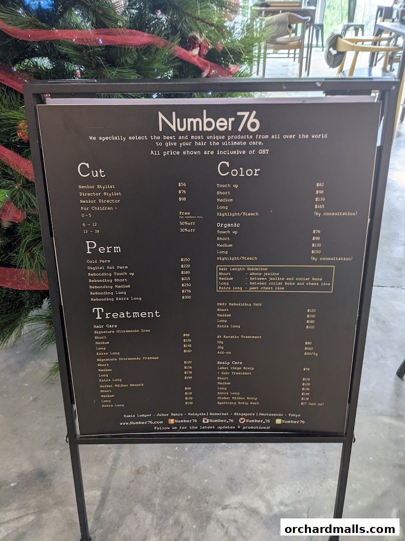 Menu page for Number76 Hair Salon - Orchard Gateway Singapore