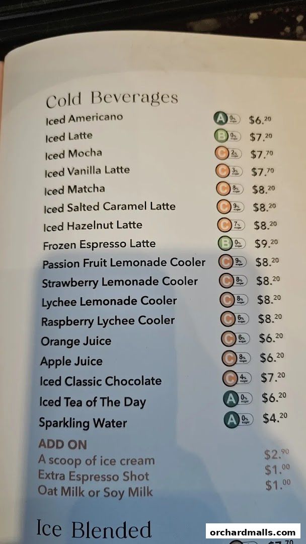 Menu page for OCoffee Club Indulgence Paragon