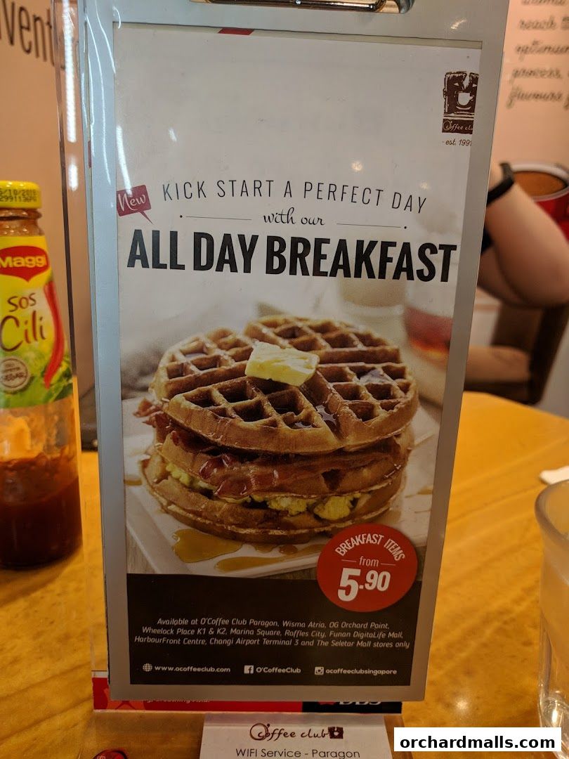 Menu page for OCoffee Club Indulgence Paragon