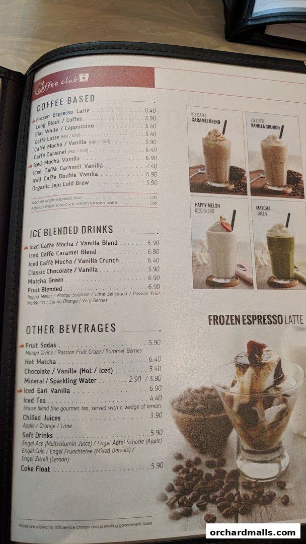 Menu page for OCoffee Club Indulgence Paragon