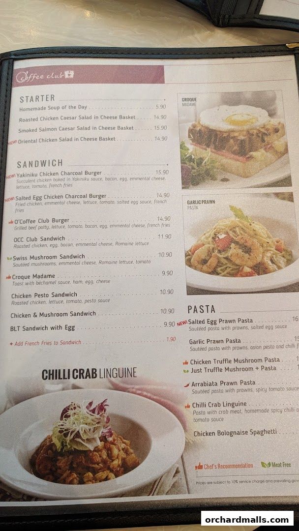 Menu page for OCoffee Club Indulgence Paragon