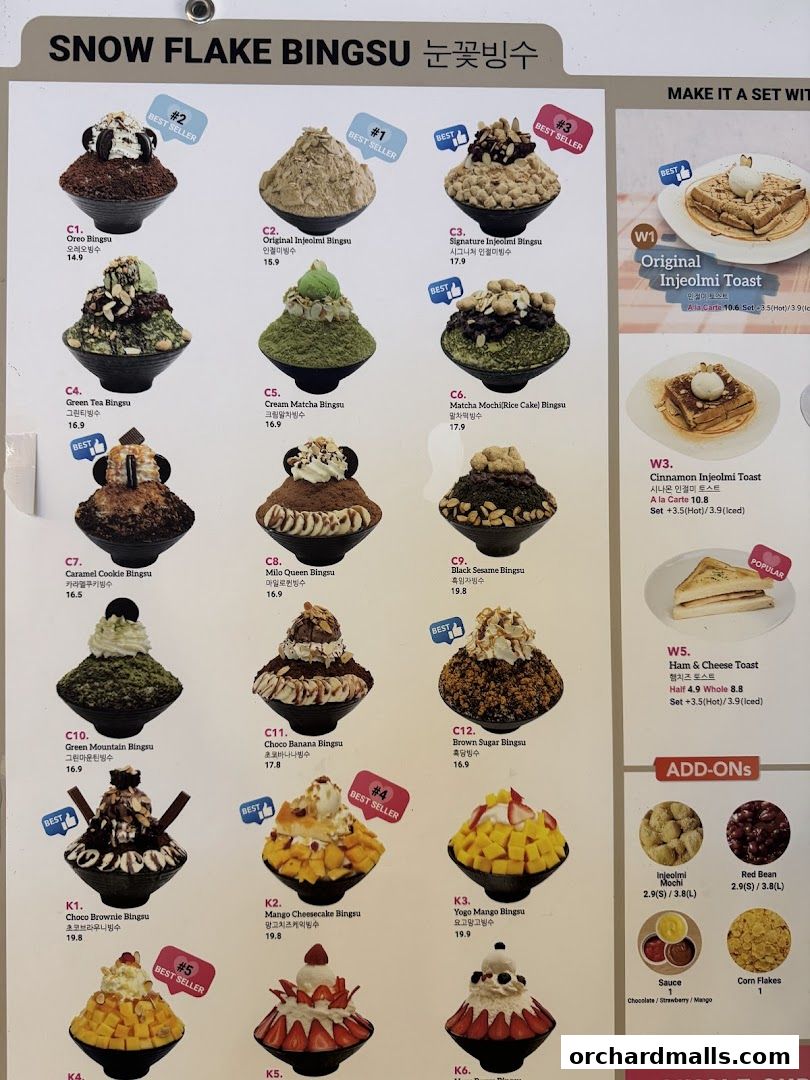 Menu page for Oma Spoon Korean Dessert Cafe  Authentic Bingsu  Waffles 313Somerset