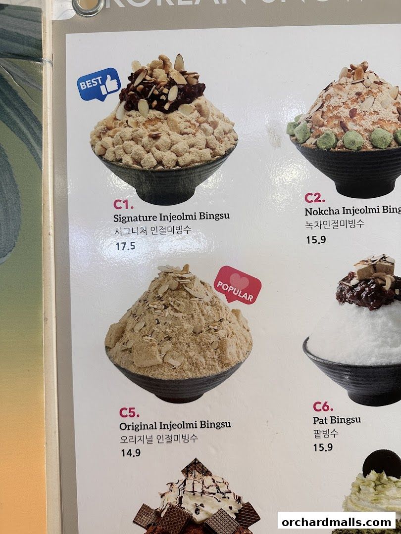 Menu page for Oma Spoon Korean Dessert Cafe  Authentic Bingsu  Waffles 313Somerset