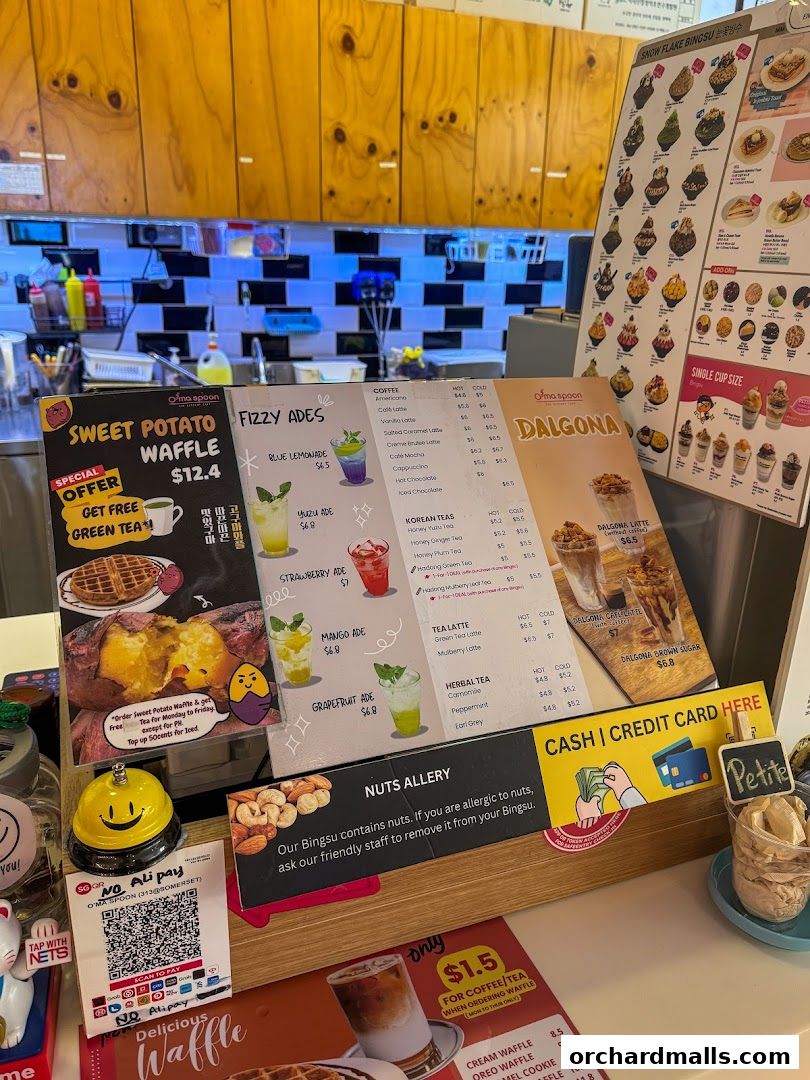Menu page for Oma Spoon Korean Dessert Cafe  Authentic Bingsu  Waffles 313Somerset