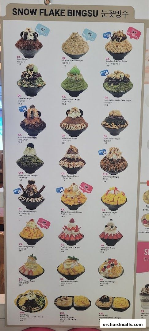 Menu page for Oma Spoon Korean Dessert Cafe  Authentic Bingsu  Waffles 313Somerset