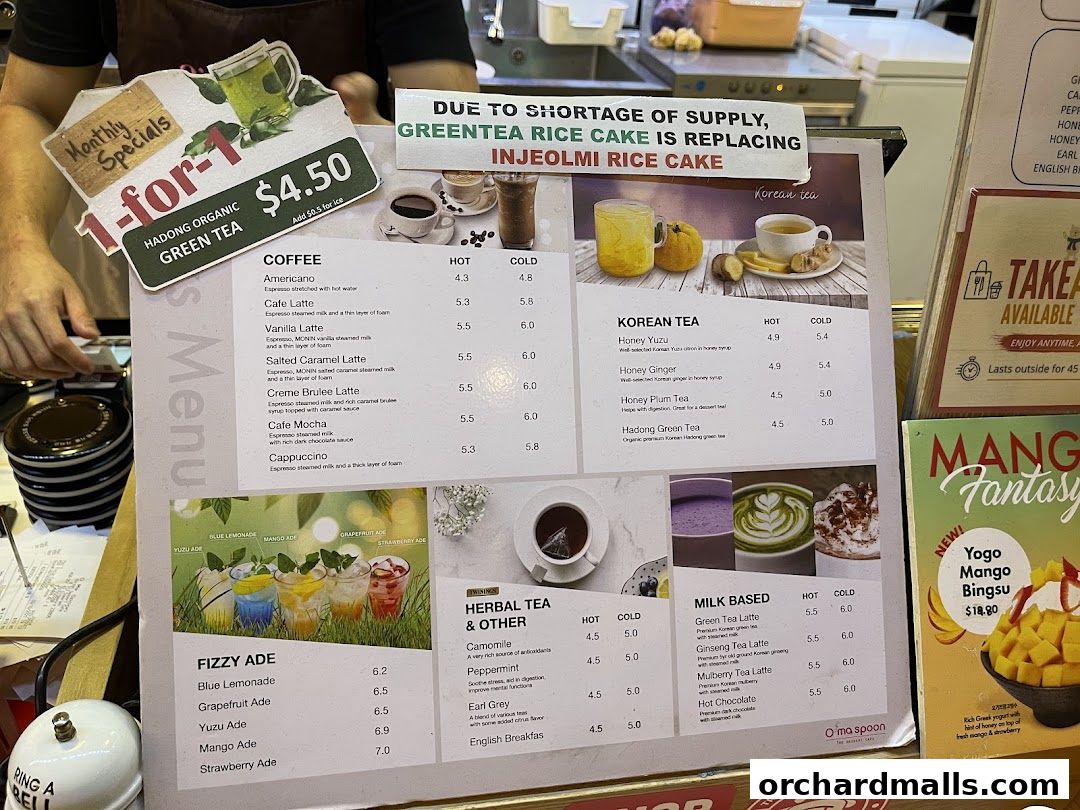 Menu page for Oma Spoon Korean Dessert Cafe  Authentic Bingsu  Waffles 313Somerset