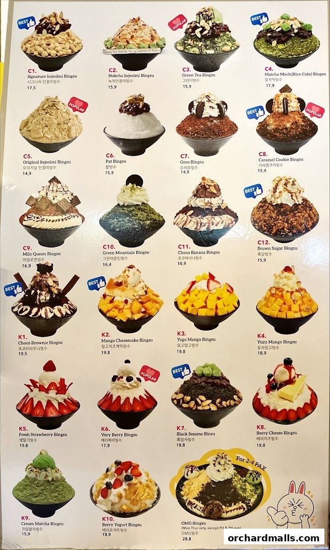 Menu page for Oma Spoon Korean Dessert Cafe  Authentic Bingsu  Waffles 313Somerset