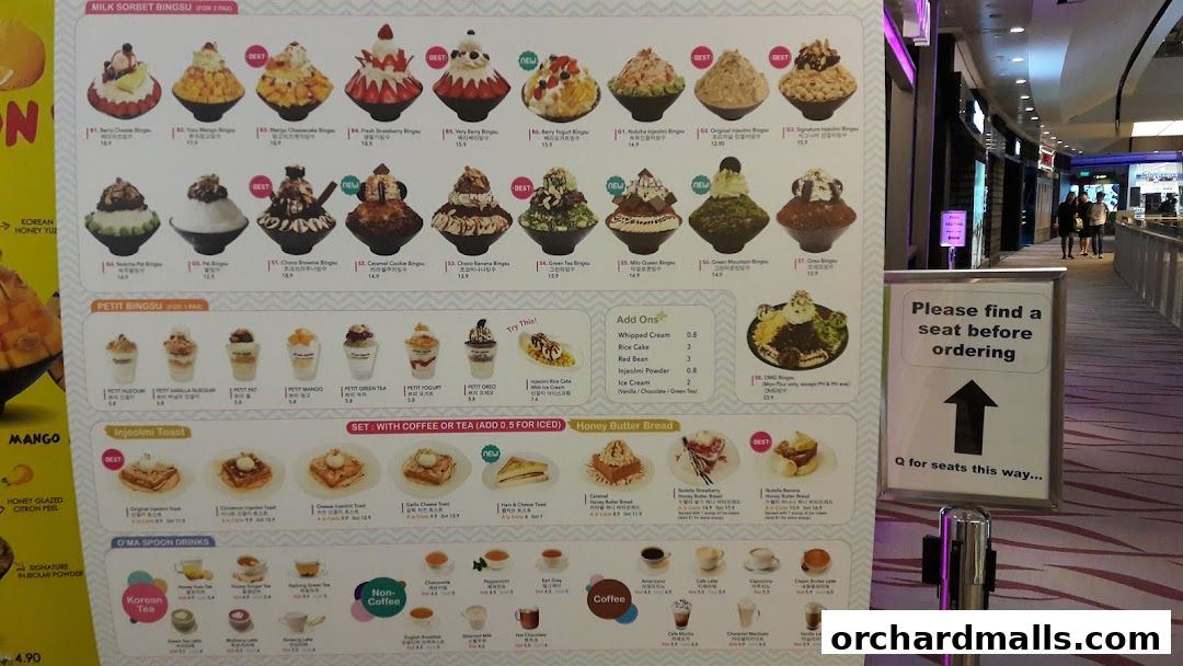Menu page for Oma Spoon Korean Dessert Cafe  Authentic Bingsu  Waffles 313Somerset