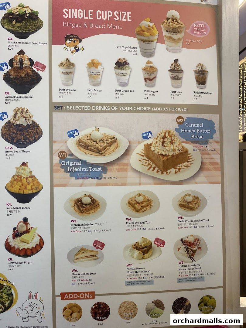 Menu page for Oma Spoon Korean Dessert Cafe  Authentic Bingsu  Waffles 313Somerset