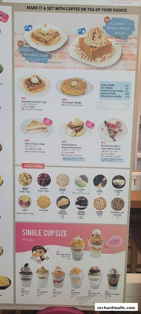 Menu page for Oma Spoon Korean Dessert Cafe  Authentic Bingsu  Waffles 313Somerset