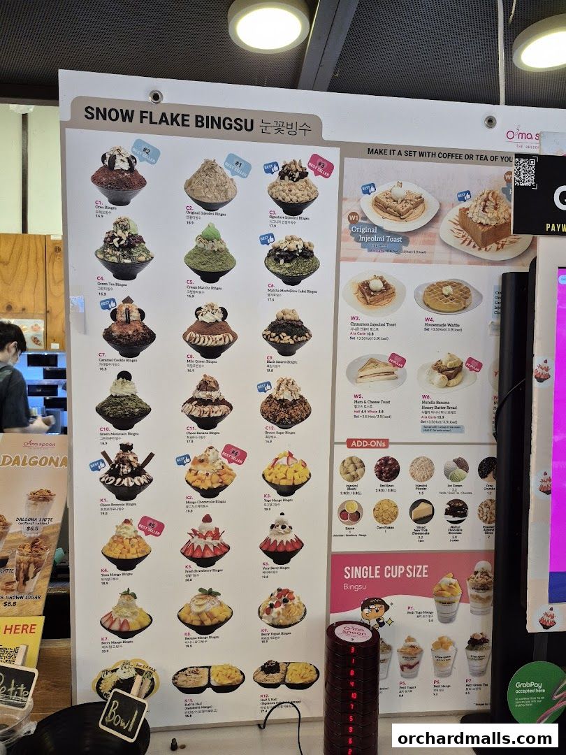 Menu page for Oma Spoon Korean Dessert Cafe  Authentic Bingsu  Waffles 313Somerset