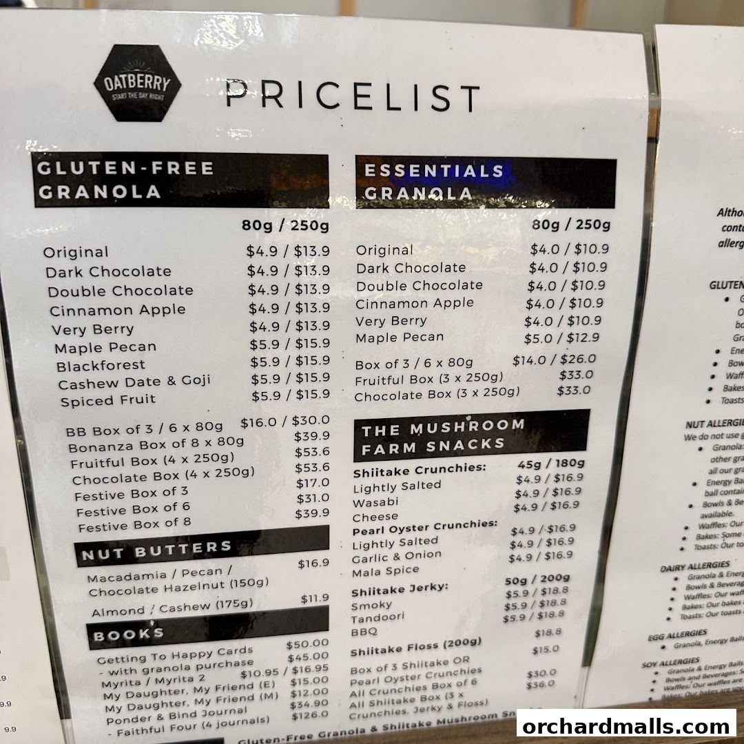 Menu page for OATBERRY