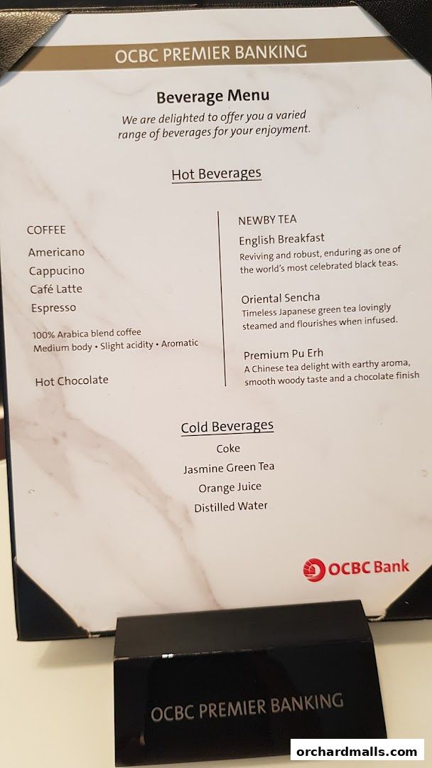 Menu page for OCBC Bank  Wisma Atria