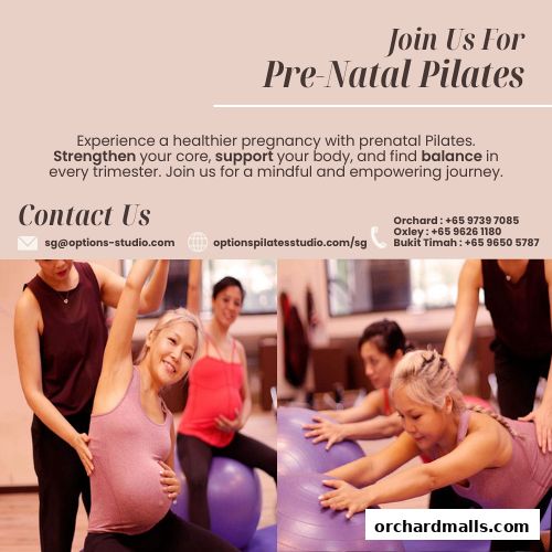 Pregnant women participating in a pre-natal Pilates class with instructors.