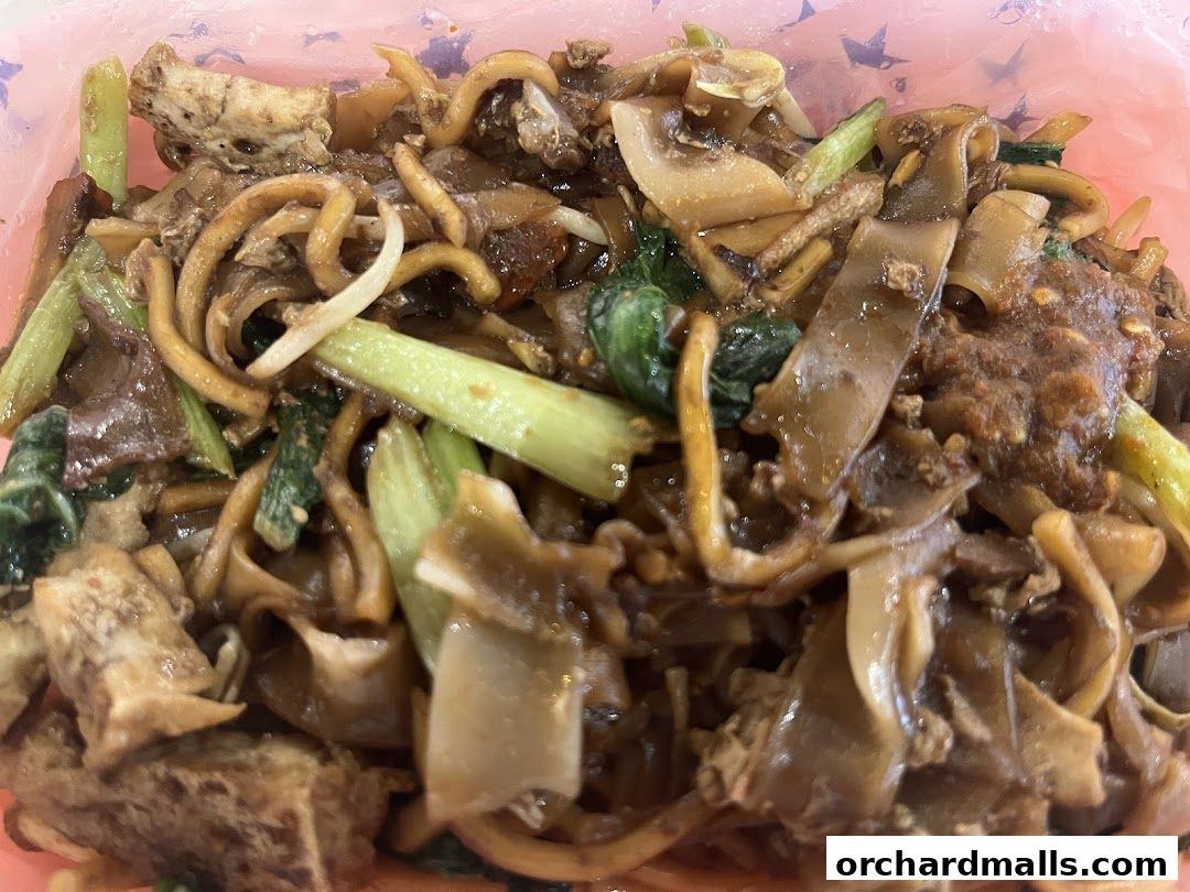 A close-up shot of a delicious plate of stir-fried noodles with vegetables and tofu.