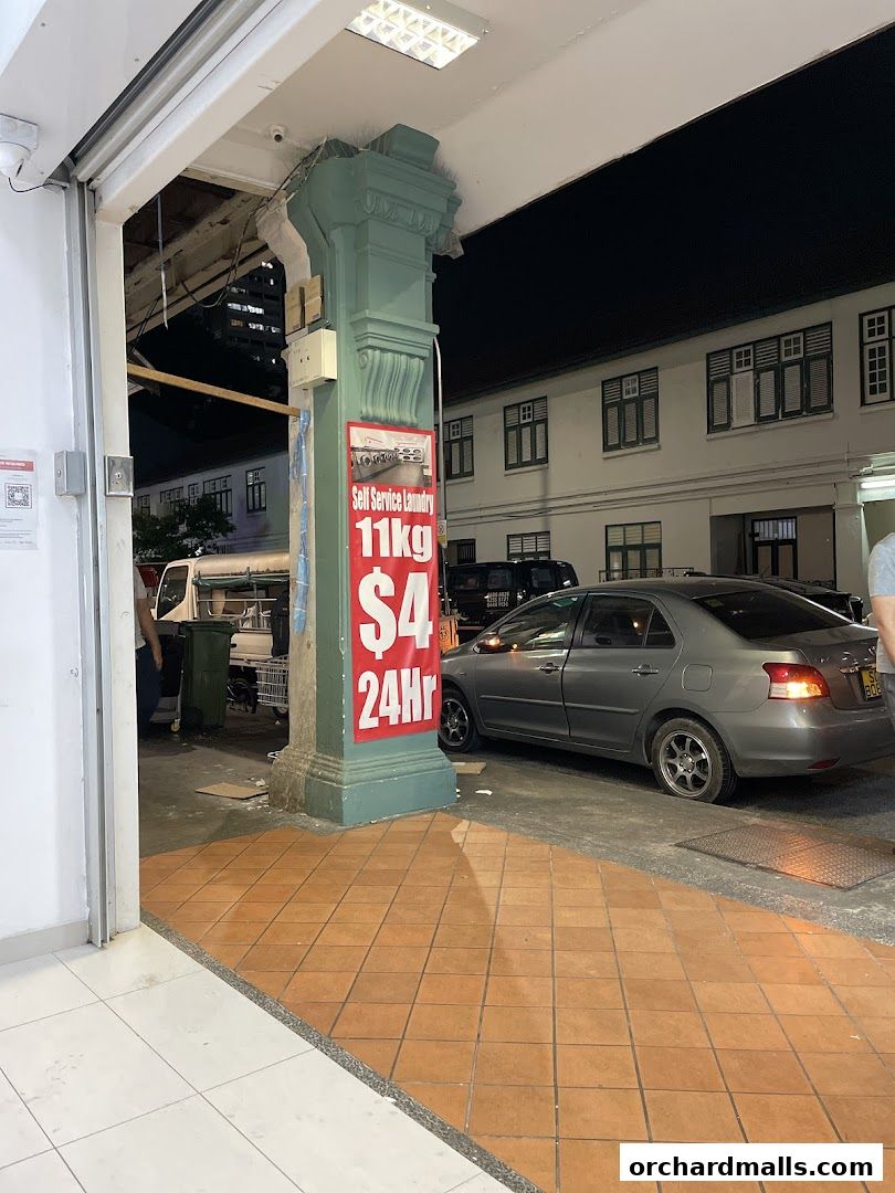 Orchard Laundromat Pte Ltd offers self-service laundry at $4 for 11kg, available 24 hours.