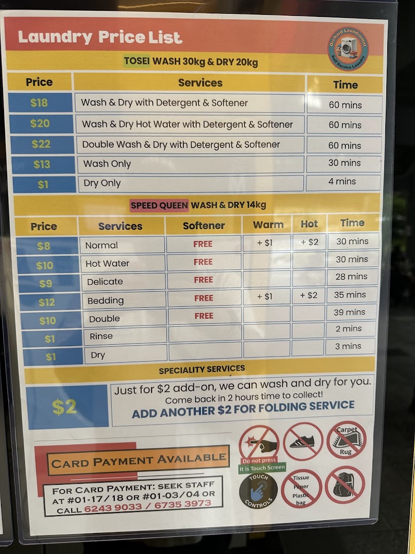 Menu page for Orchard Laundromat, Singapore