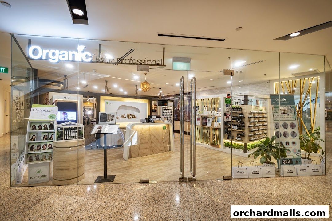 The entrance of Organic Hair Regrowth Solutions, showcasing products and a modern, clean interior.