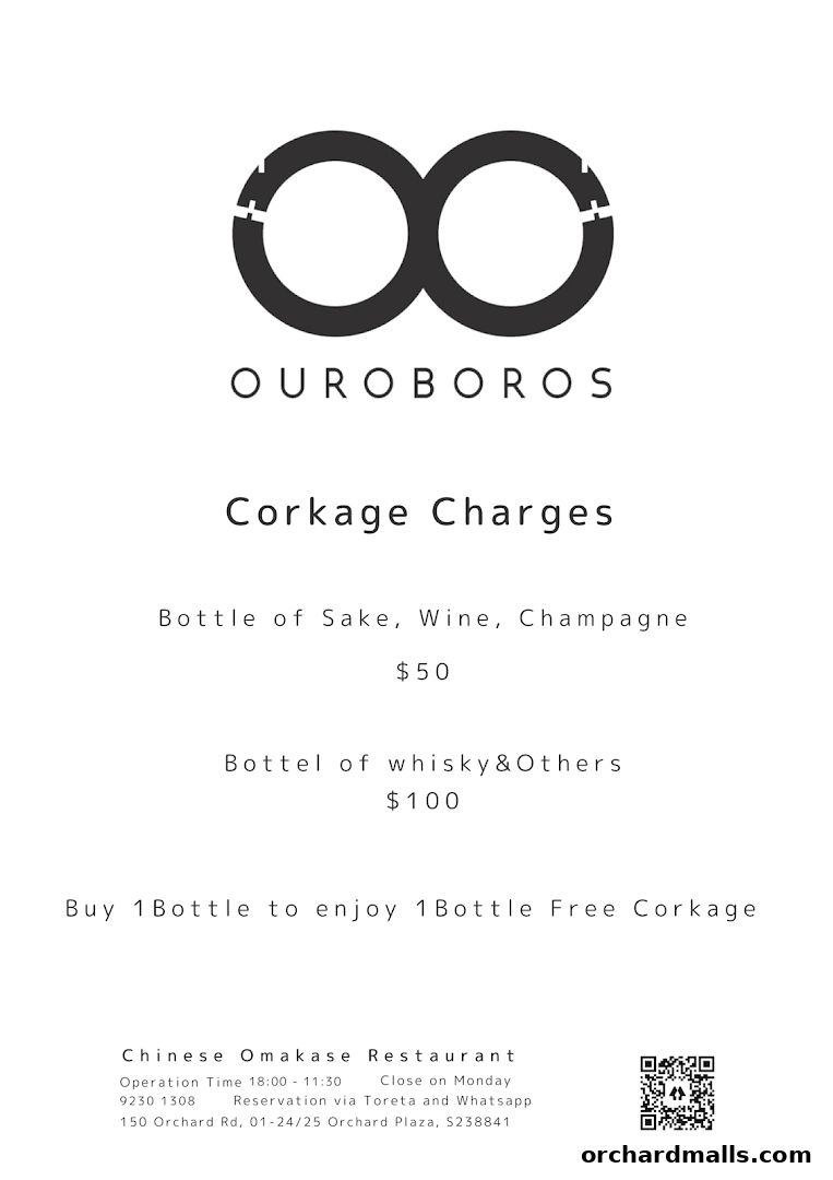 Corkage charges for OUROBOROS Chinese Omakase Restaurant.